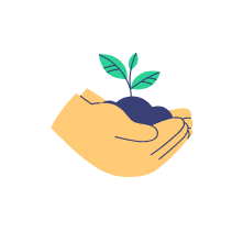 Illustration of hands holding a plant sprout