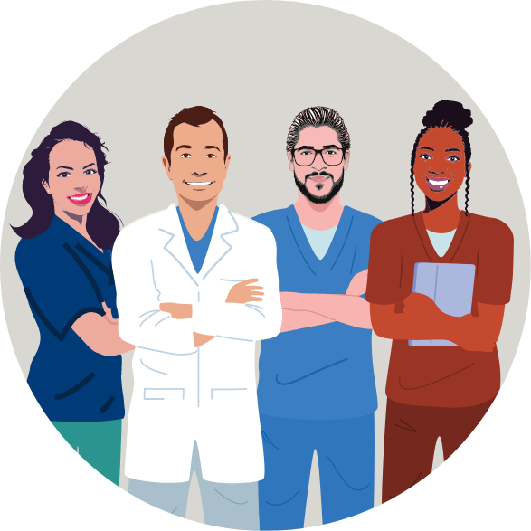 Illustration of medical professionals smiling with arms folded