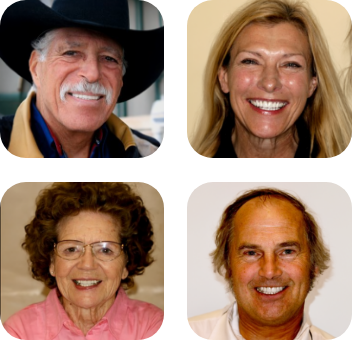 Four close ups of people smiling