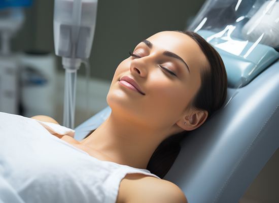 Woman relaxed in dental chair thanks to sedation dentistry